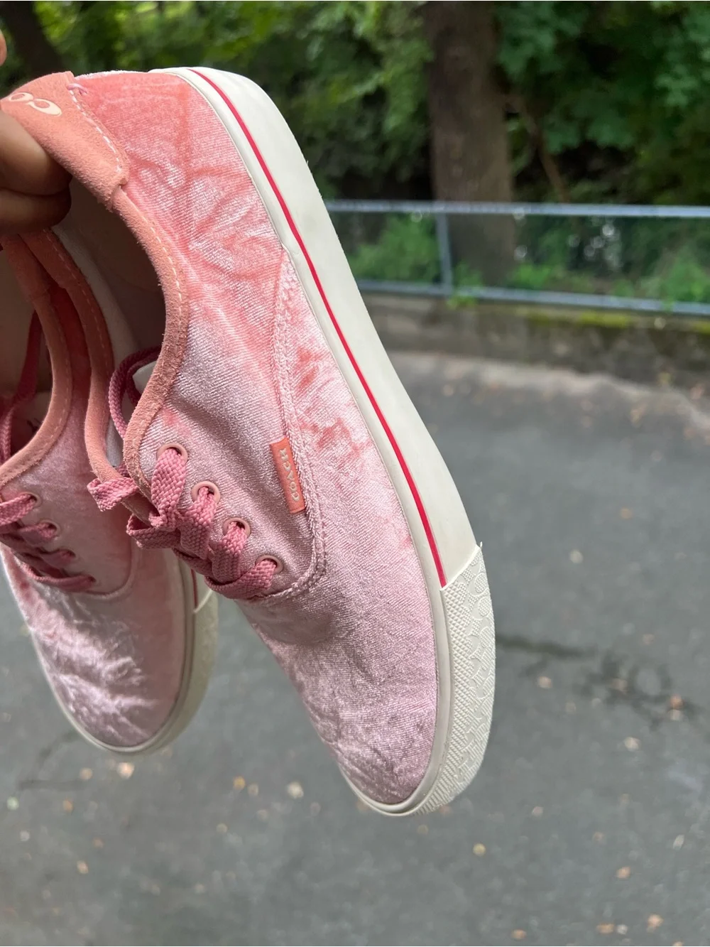 Coach Women’s Pink Velvet Lace-Up Sneakers Size 8